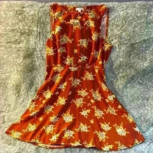BONGO Skater Orange floral back cutout dress - size medium